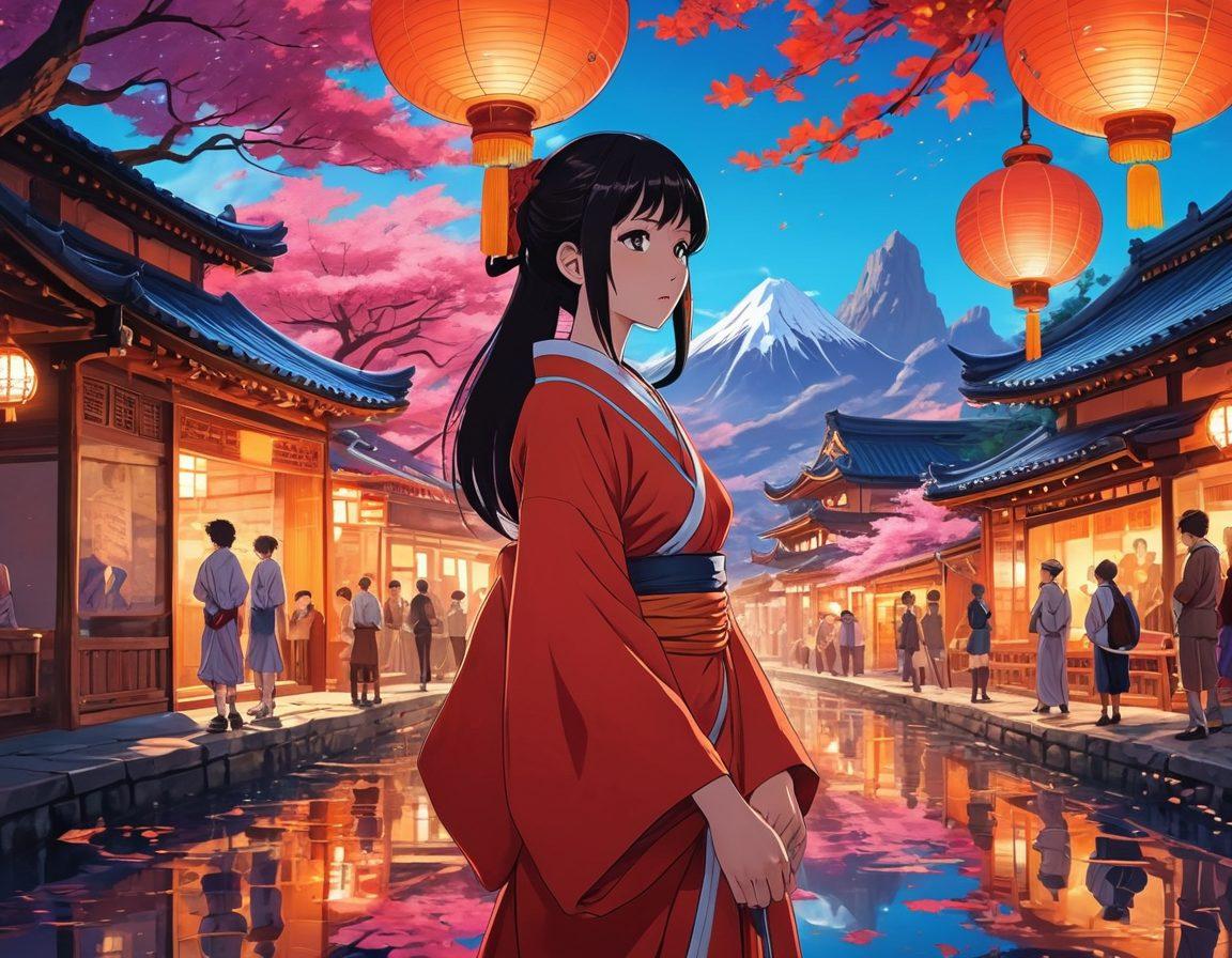 A vibrant and captivating illustration of a mystical anime world featuring bold colors and exaggerated characters, showcasing scenes of diverse cultural themes related to the hentai genre. Include elements like enchanting landscapes, intricate costumes, and playful interactions that evoke curiosity and adventure. The atmosphere should be whimsical yet seductive, reflecting the allure of this unique culture. Illustrate a sense of community among characters with warm lighting and dynamic poses. vibrant colors. anime style. mystical background.